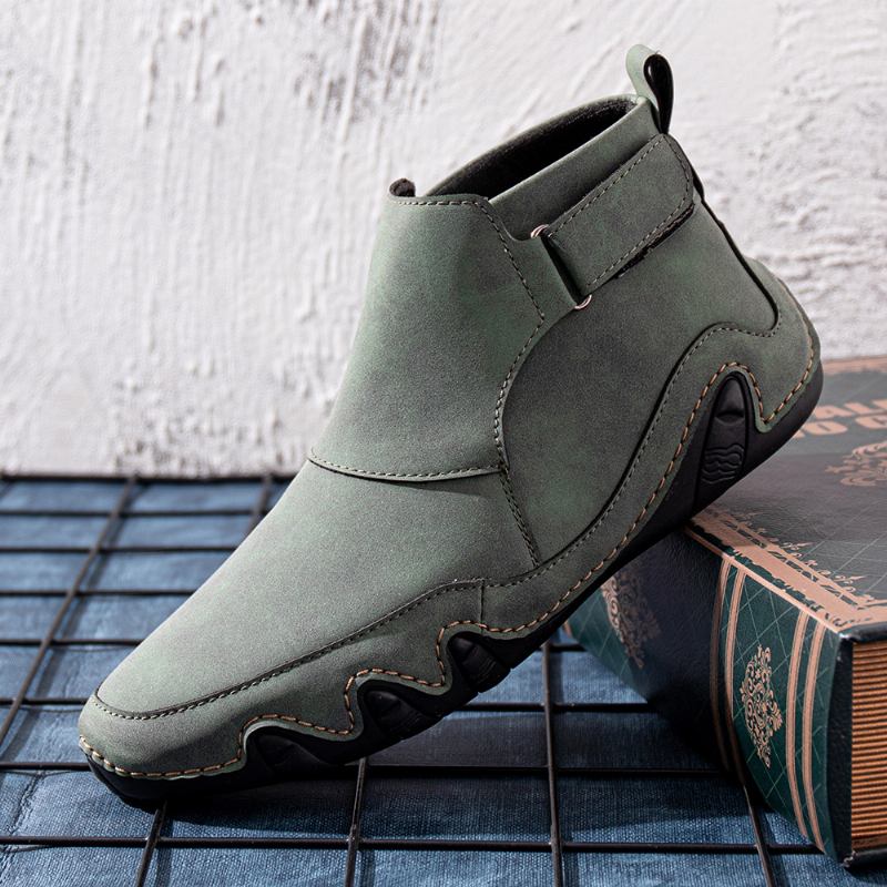 Män Läder Handsömmar Andas Mjuk Sula Brief Solid Casual Sports Boots