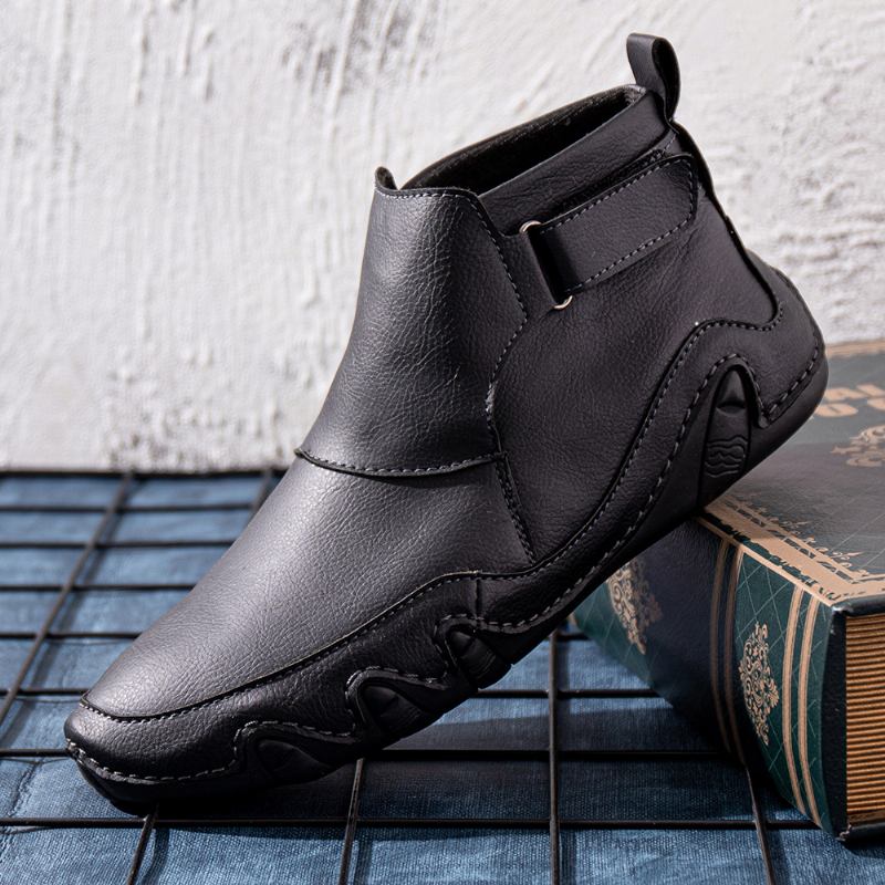 Män Läder Handsömmar Andas Mjuk Sula Brief Solid Casual Sports Boots