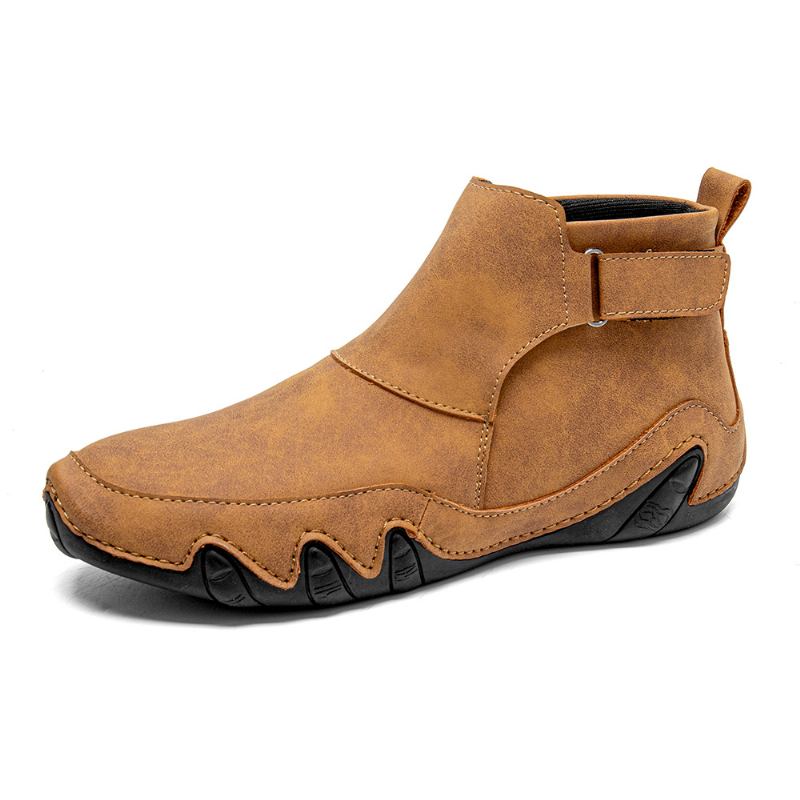 Män Läder Handsömmar Andas Mjuk Sula Brief Solid Casual Sports Boots