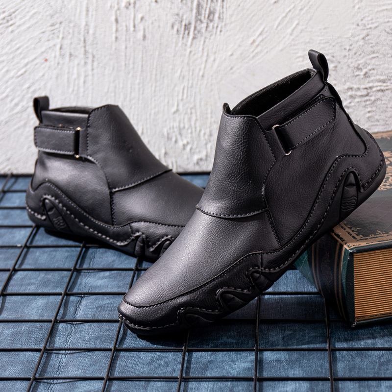 Män Läder Handsömmar Andas Mjuk Sula Brief Solid Casual Sports Boots