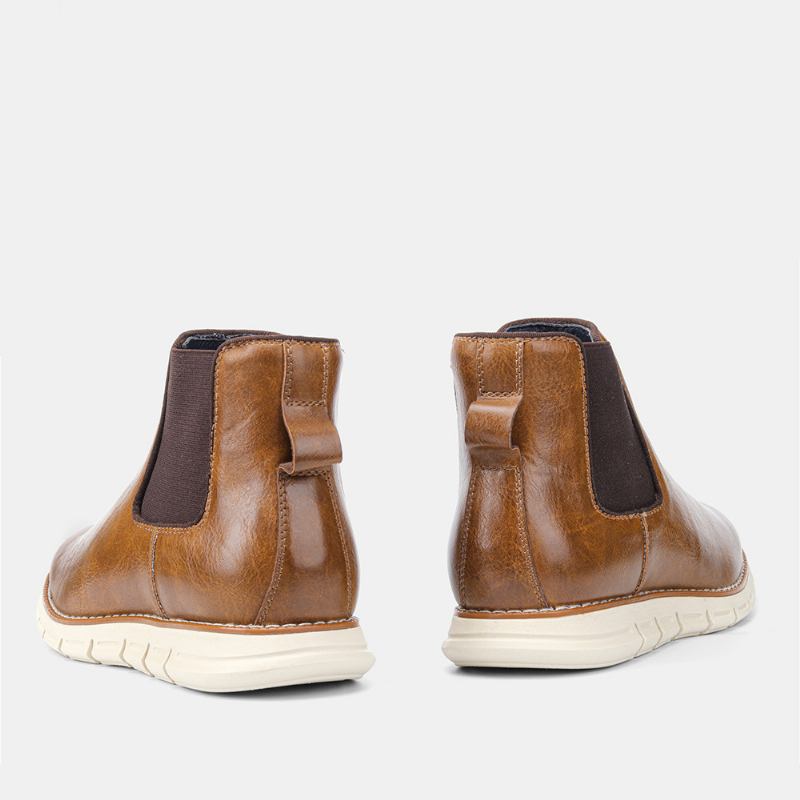 Män Läder Mjuk Sula Rund Tå Slip On Trendiga Chelsea Casual Boots