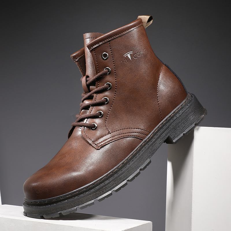 Män Läder Mjuk Sula Rund Tå Vintage England Style Casual Martin Boots