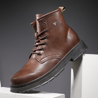 Män Läder Mjuk Sula Rund Tå Vintage England Style Casual Martin Boots