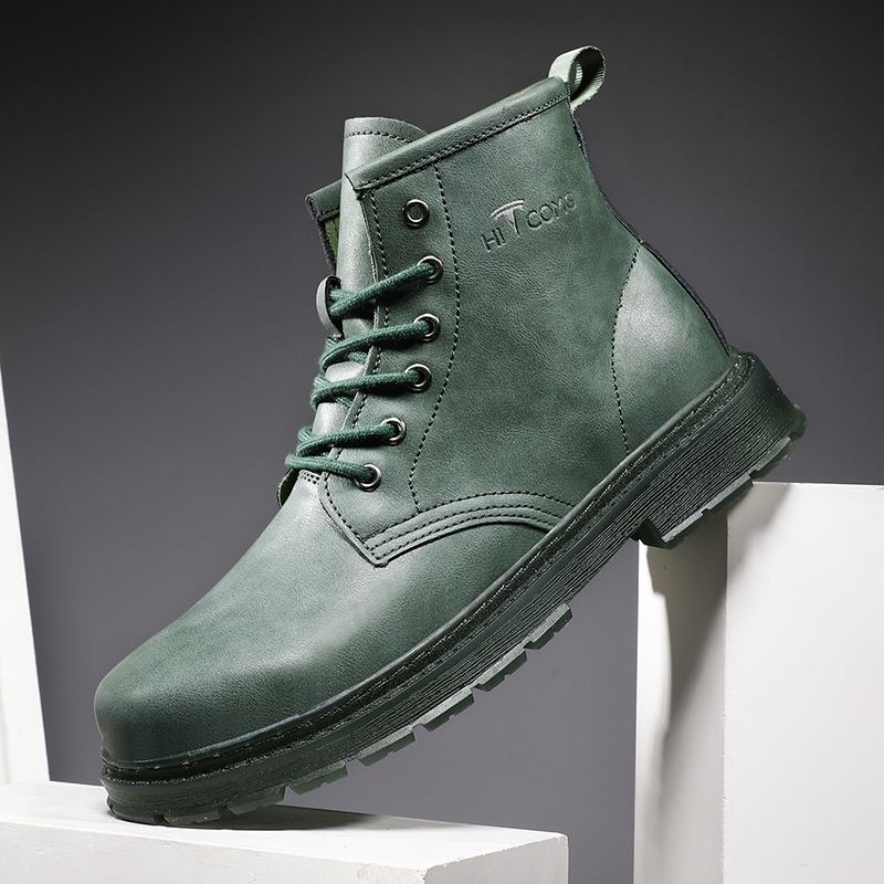 Män Läder Mjuk Sula Rund Tå Vintage England Style Casual Martin Boots