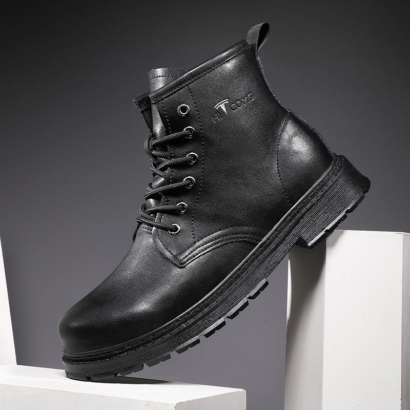 Män Läder Mjuk Sula Rund Tå Vintage England Style Casual Martin Boots