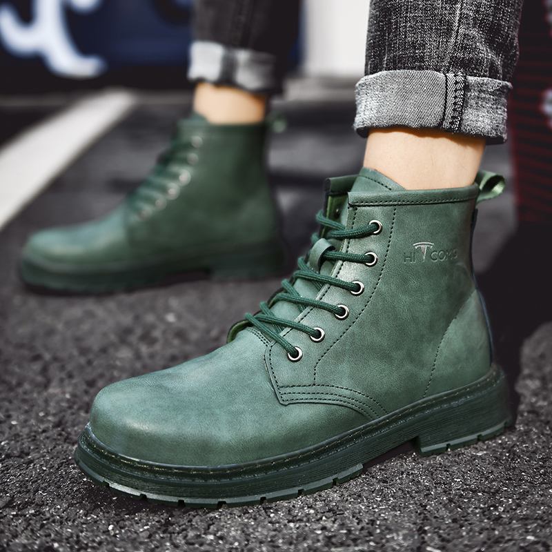 Män Läder Mjuk Sula Rund Tå Vintage England Style Casual Martin Boots