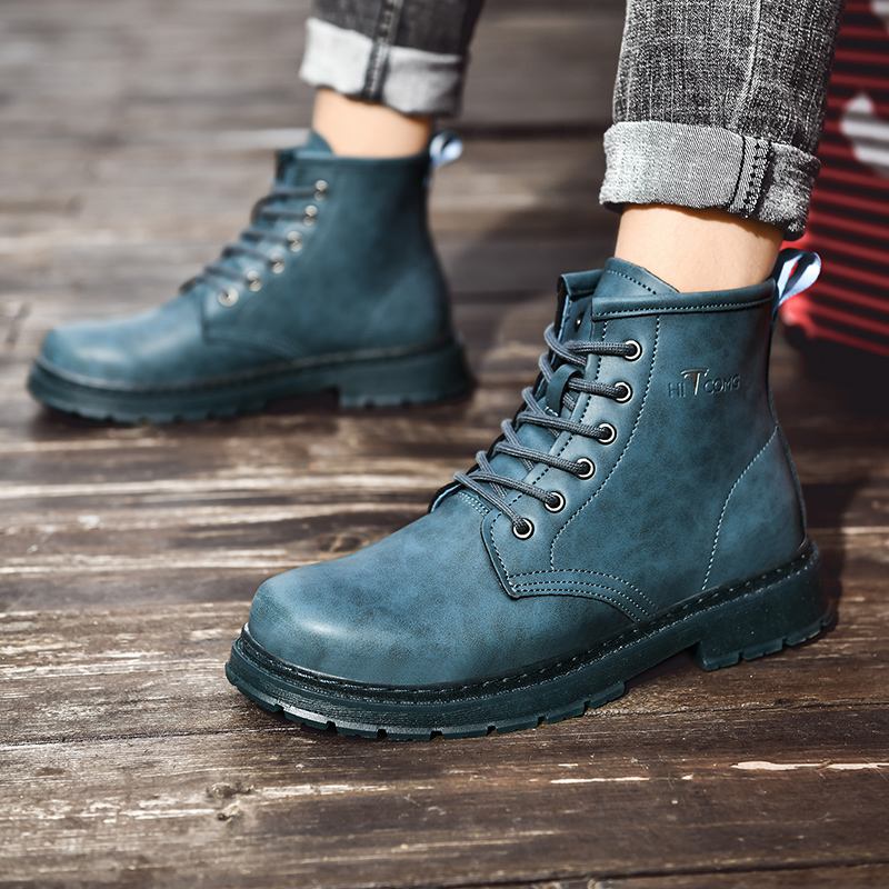 Män Läder Mjuk Sula Rund Tå Vintage England Style Casual Martin Boots