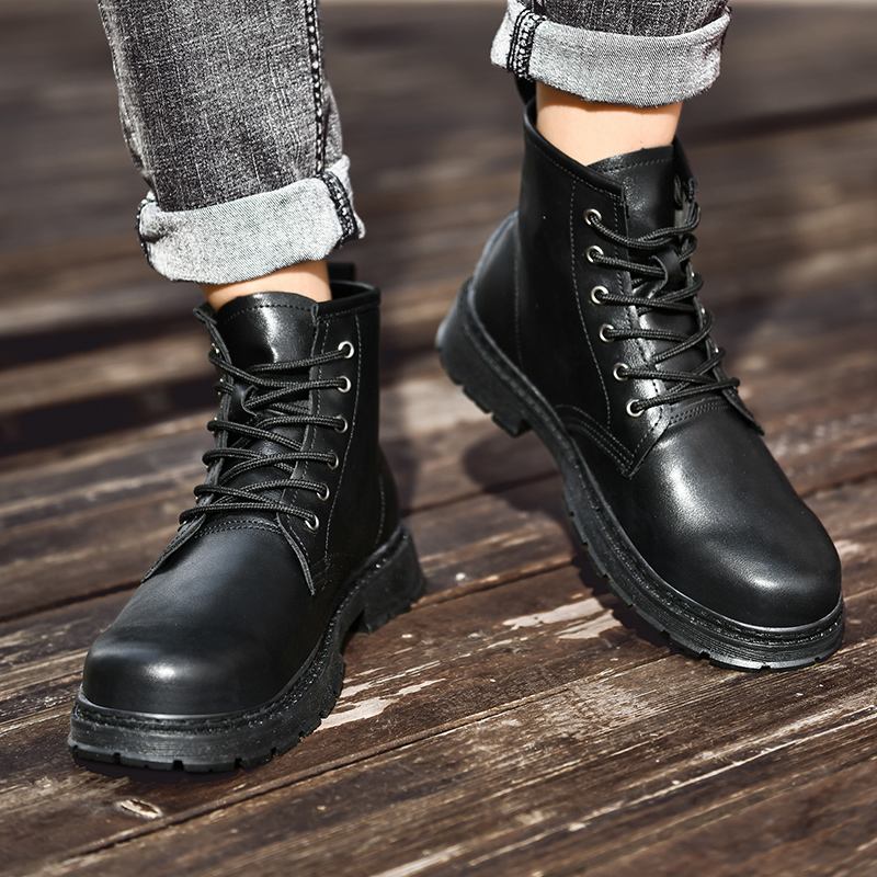 Män Läder Mjuk Sula Rund Tå Vintage England Style Casual Martin Boots