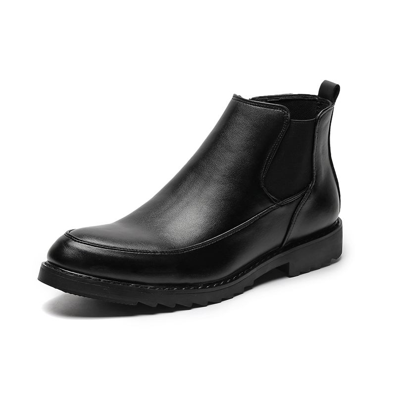 Män Läder Pointy Toe Chelsea Soft Sole Dragkedja Trendiga Casual Boots