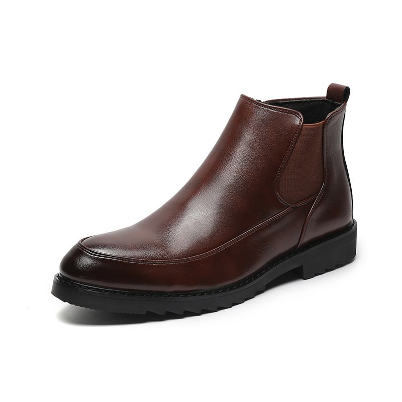 Män Läder Pointy Toe Chelsea Soft Sole Dragkedja Trendiga Casual Boots