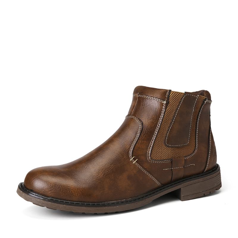 Män Ren Färg Vintage Side Zipper Casual Chelsea Ankel Boots