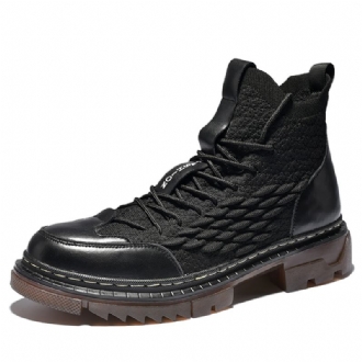 Män Stickat Tyg Andas Halkfria Casual Tooling Boots