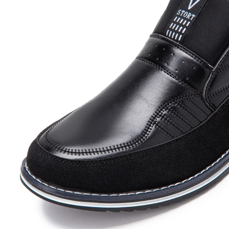 Män Syr Pläda Business Casual Slip On Läder Ankelstövlar