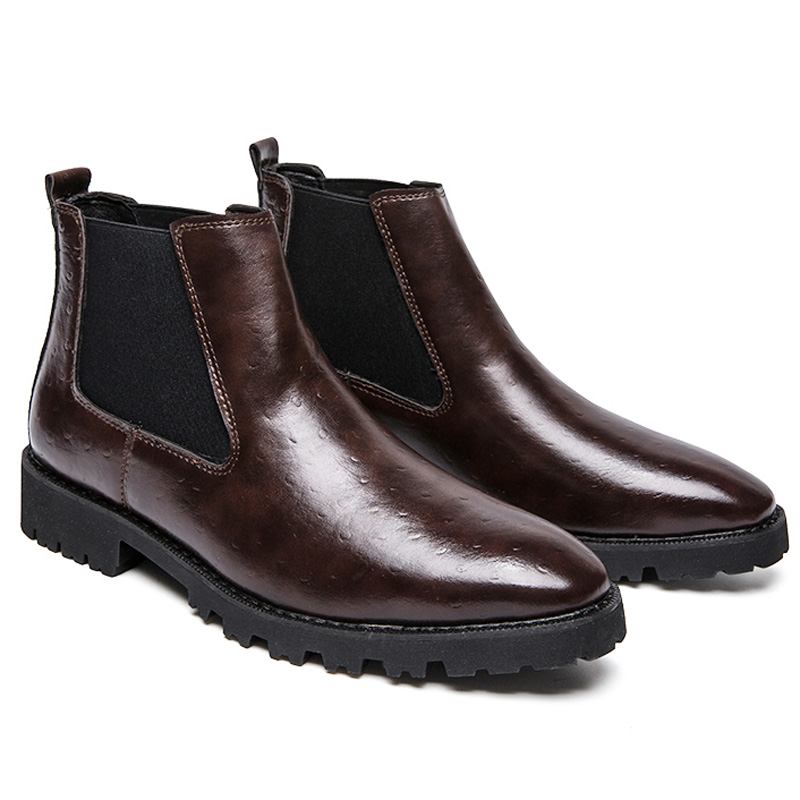 Män Vintage Elastiska Slip-on Business Läder Ankel Chelsea Boots