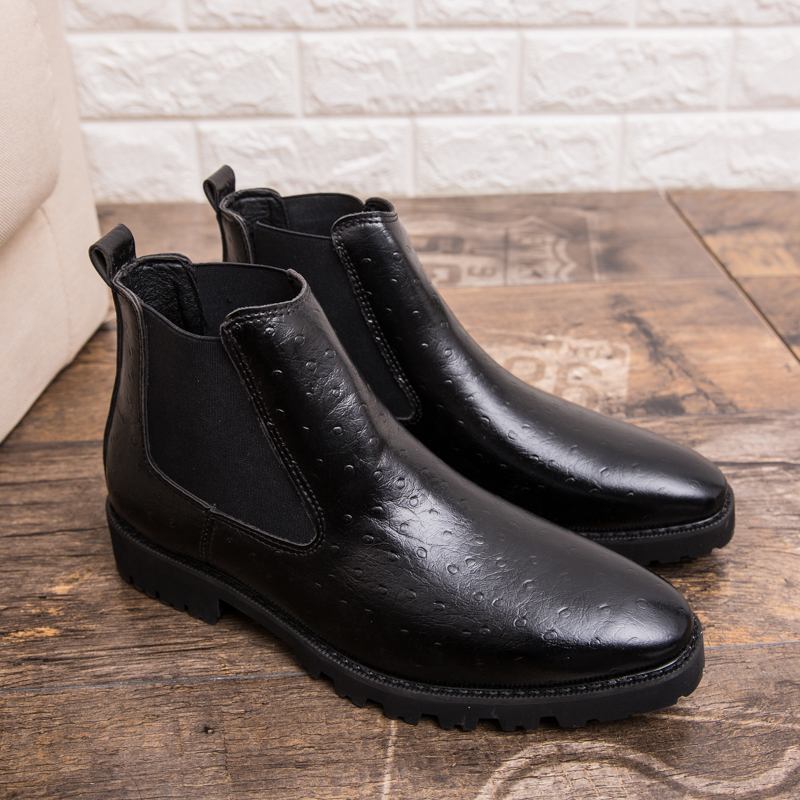 Män Vintage Elastiska Slip-on Business Läder Ankel Chelsea Boots