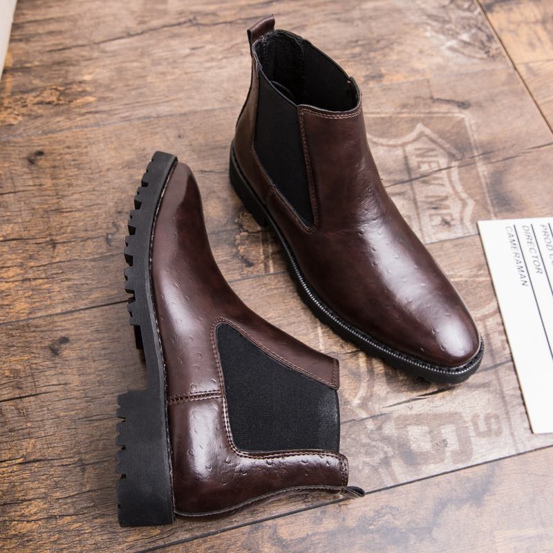 Män Vintage Elastiska Slip-on Business Läder Ankel Chelsea Boots