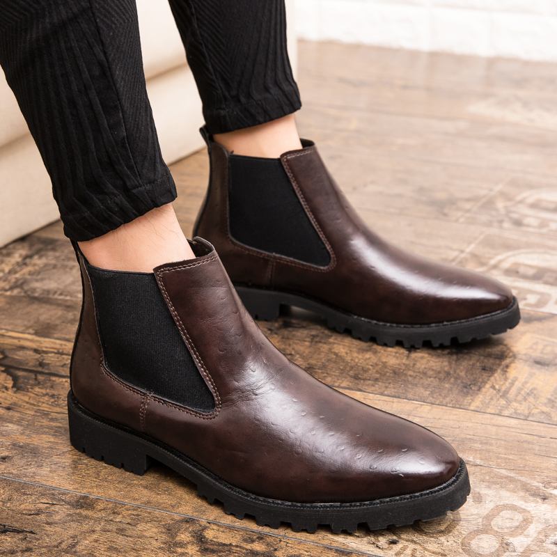 Män Vintage Elastiska Slip-on Business Läder Ankel Chelsea Boots