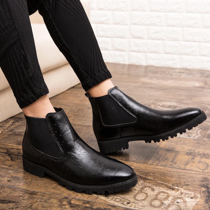 Män Vintage Elastiska Slip-on Business Läder Ankel Chelsea Boots