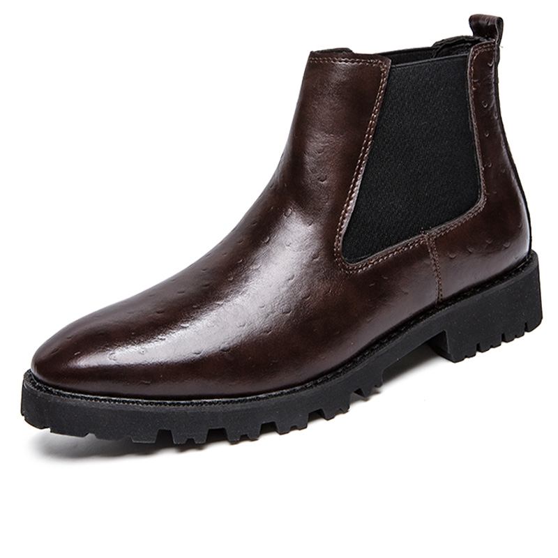 Män Vintage Elastiska Slip-on Business Läder Ankel Chelsea Boots