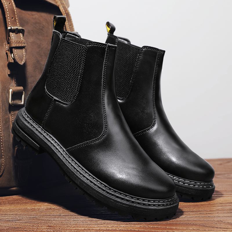 Mänssömmar Elastiskt Band Ren Färg Short Casual Chelsea Boots