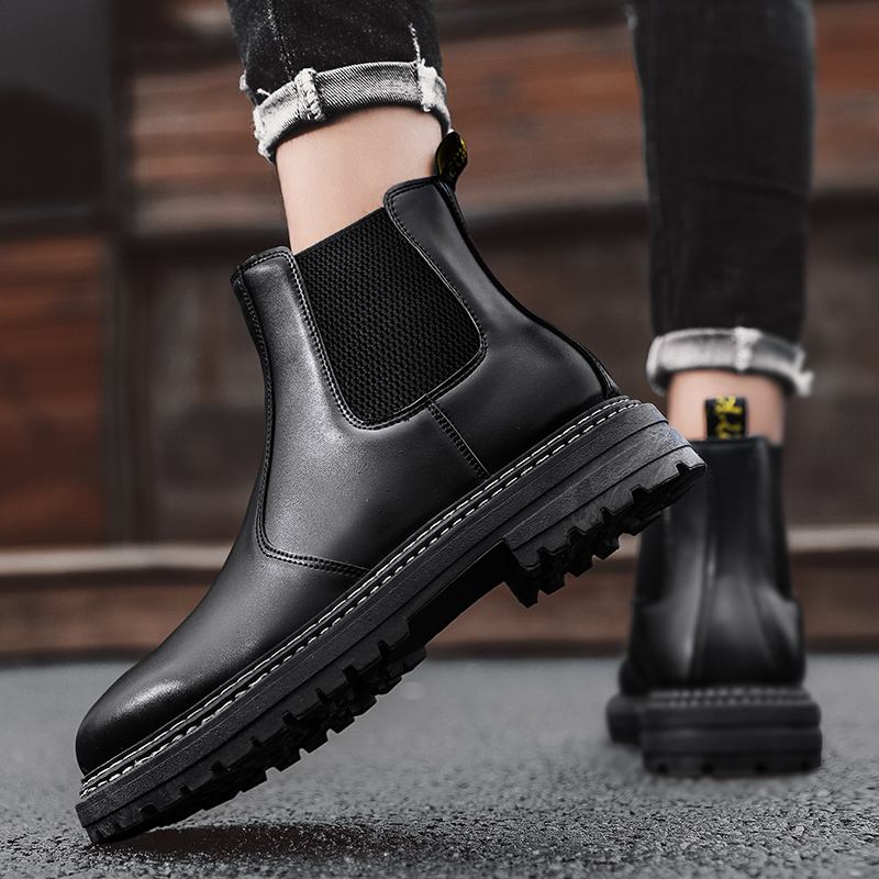 Mänssömmar Elastiskt Band Ren Färg Short Casual Chelsea Boots