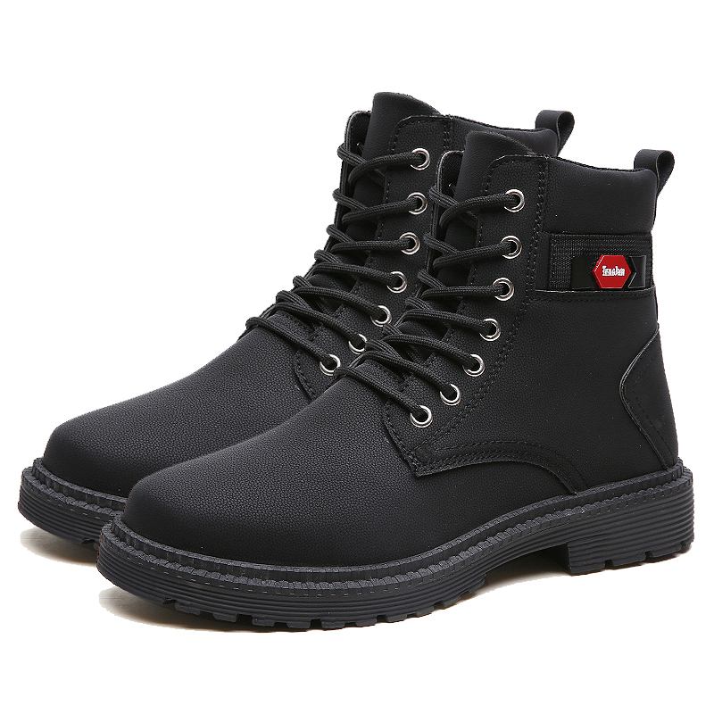 Mjuk Sula Som Andas För Män Halkfri Brief Ren Färg Snörning Casual Martin Boots