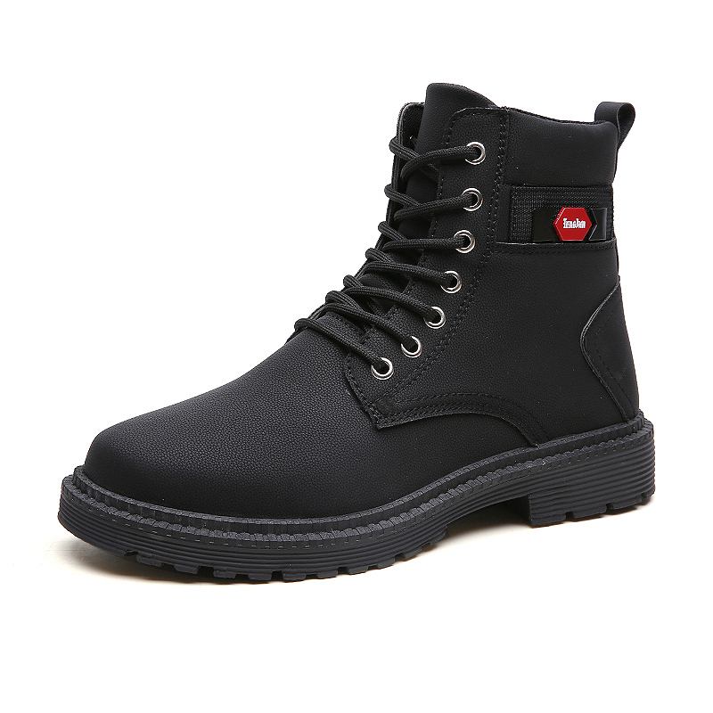 Mjuk Sula Som Andas För Män Halkfri Brief Ren Färg Snörning Casual Martin Boots