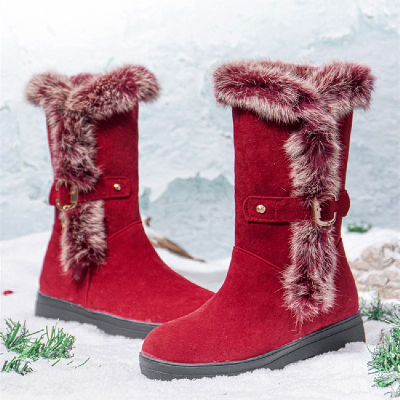 Plus Size Dam Vinter Plysch Foder Spänne Dekor Ökad Häl Snow Boots