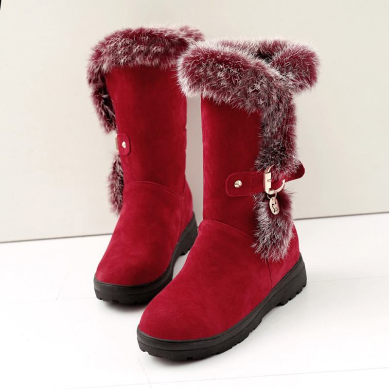 Plus Size Dam Vinter Plysch Foder Spänne Dekor Ökad Häl Snow Boots