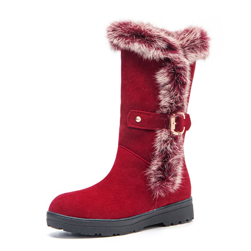 Plus Size Dam Vinter Plysch Foder Spänne Dekor Ökad Häl Snow Boots