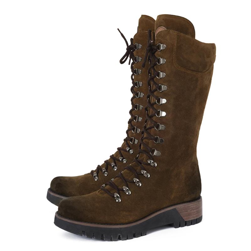 Plus Size Kvinnor Bärbara Mocka Sido Zipper Mid Calf Combat Boots