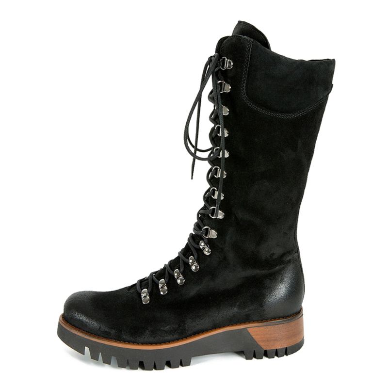 Plus Size Kvinnor Bärbara Mocka Sido Zipper Mid Calf Combat Boots