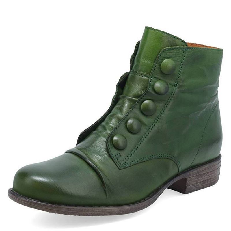 Plus Size Kvinnor Knapp Dekor Sida Dragkedja Låg Klack Biker Boots