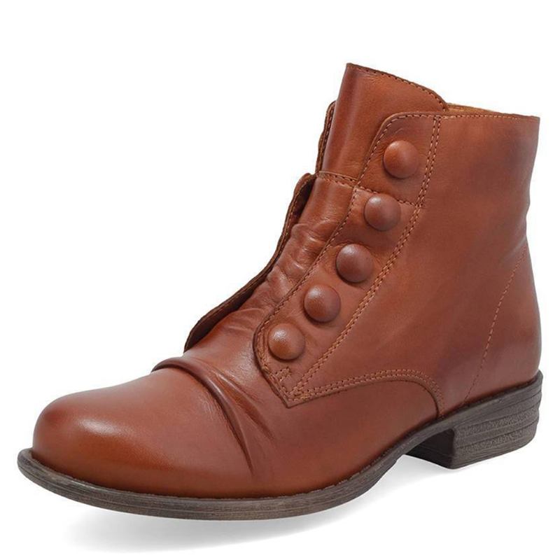 Plus Size Kvinnor Knapp Dekor Sida Dragkedja Låg Klack Biker Boots