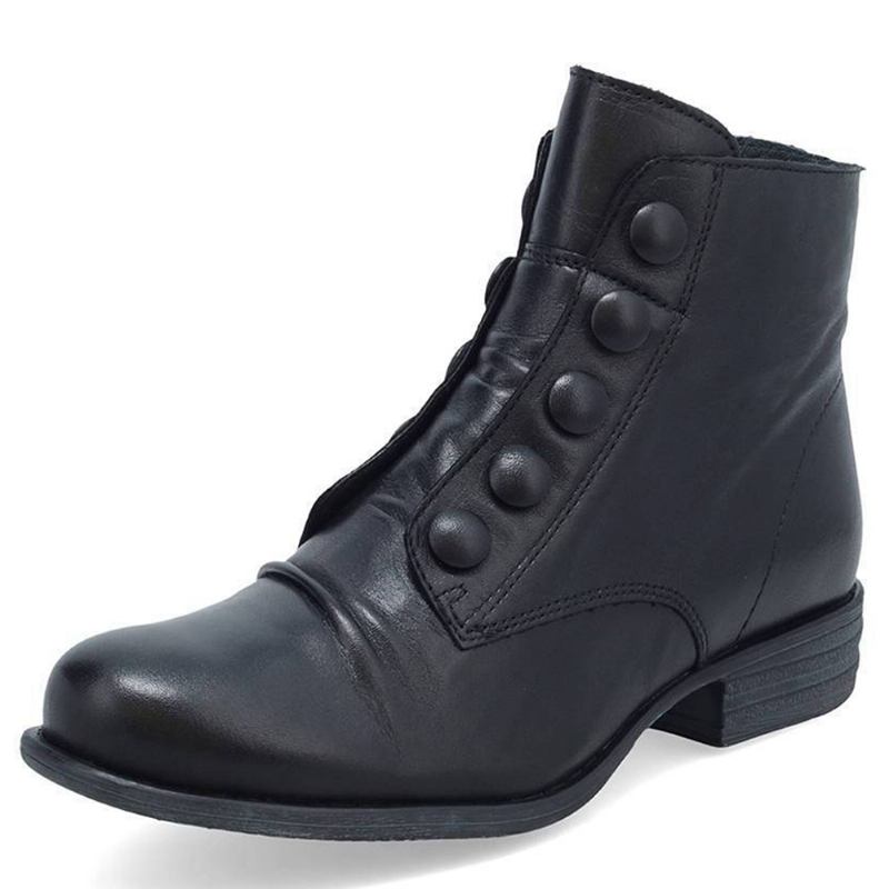 Plus Size Kvinnor Knapp Dekor Sida Dragkedja Låg Klack Biker Boots