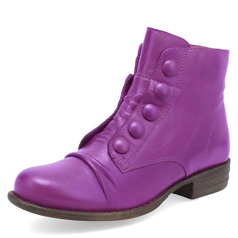 Plus Size Kvinnor Knapp Dekor Sida Dragkedja Låg Klack Biker Boots