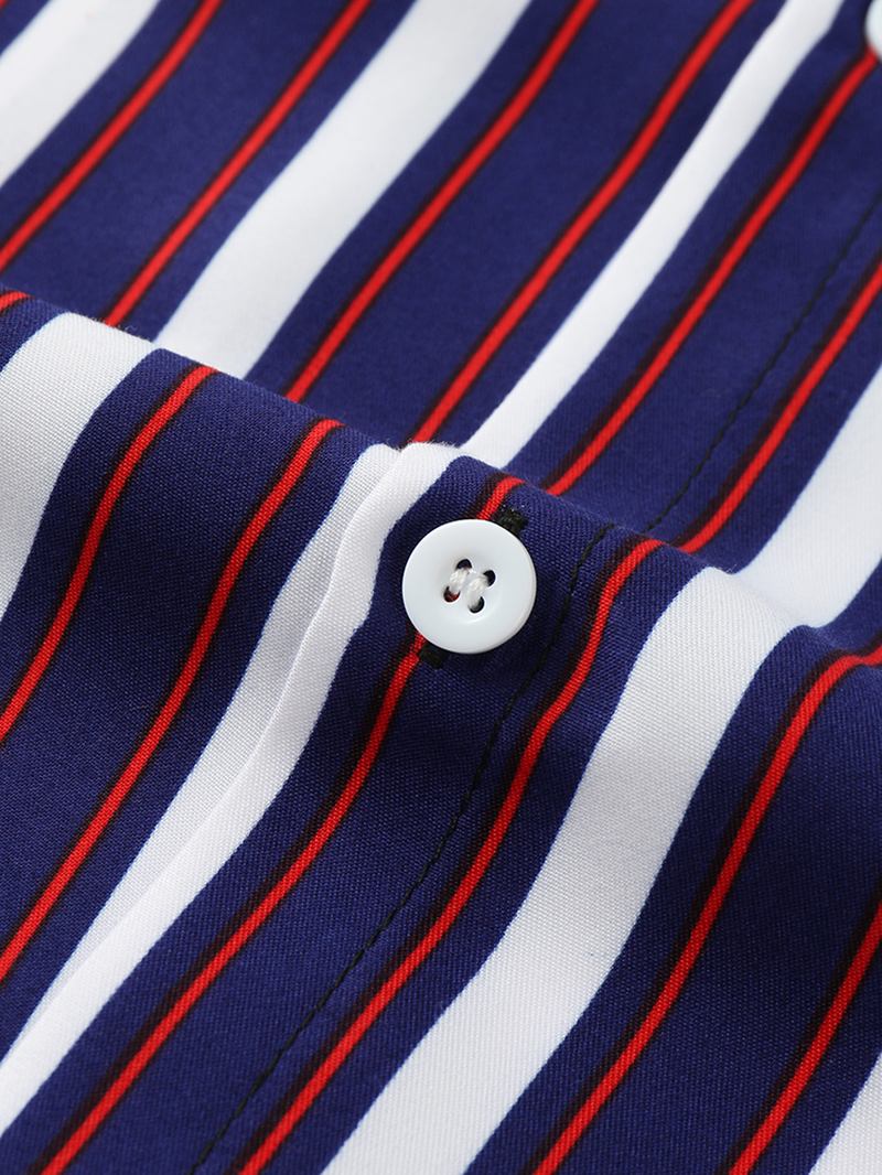 Causal Herr Vertical Stripes Basic Lapel Collar Kortärmade Skjortor