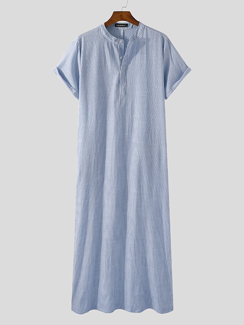 Herr 100% Bomull Randig Casual Robe Kaftan