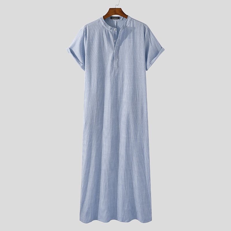 Herr 100% Bomull Randig Casual Robe Kaftan