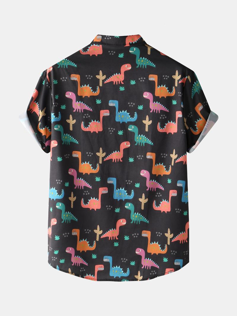 Herr All Over Cartoon Dinosaur Med Tryck Kortärmad Dragsko Tvådelade Outfits