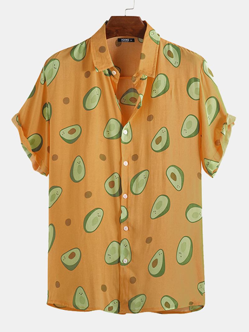 Herr Avokadotryckt Sommar Hawaiian Style Casual Vacation Mode Shirts