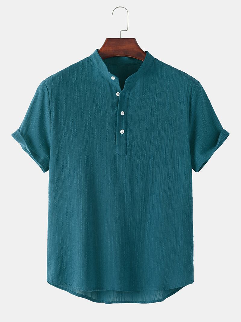 Herr Basic Enfärgad Linne Kortärmad Henley Shirt