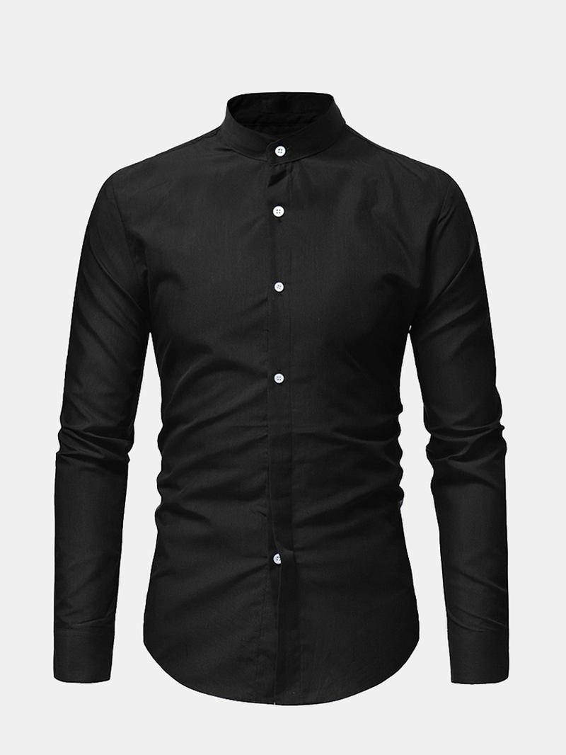 Herr Casual Business Stand Collar Slim Fit Långärmade Enfärgade Skjortor