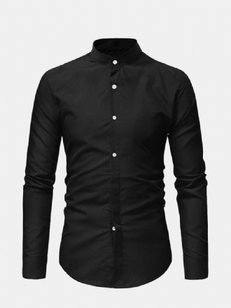 Herr Casual Business Stand Collar Slim Fit Långärmade Enfärgade Skjortor