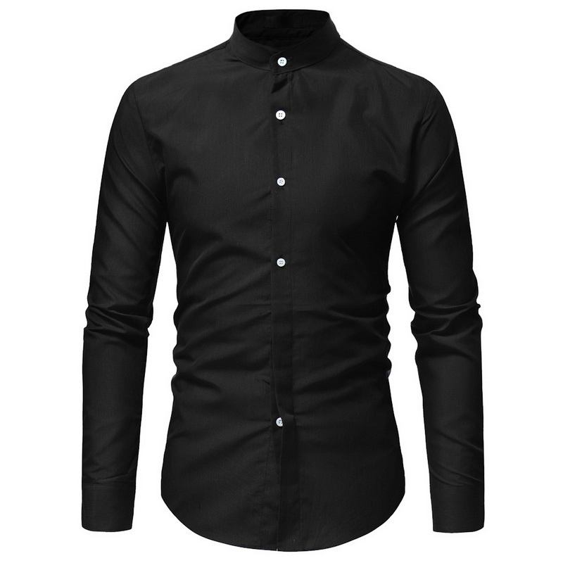 Herr Casual Business Stand Collar Slim Fit Långärmade Enfärgade Skjortor