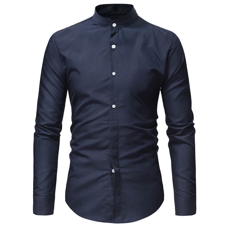 Herr Casual Business Stand Collar Slim Fit Långärmade Enfärgade Skjortor