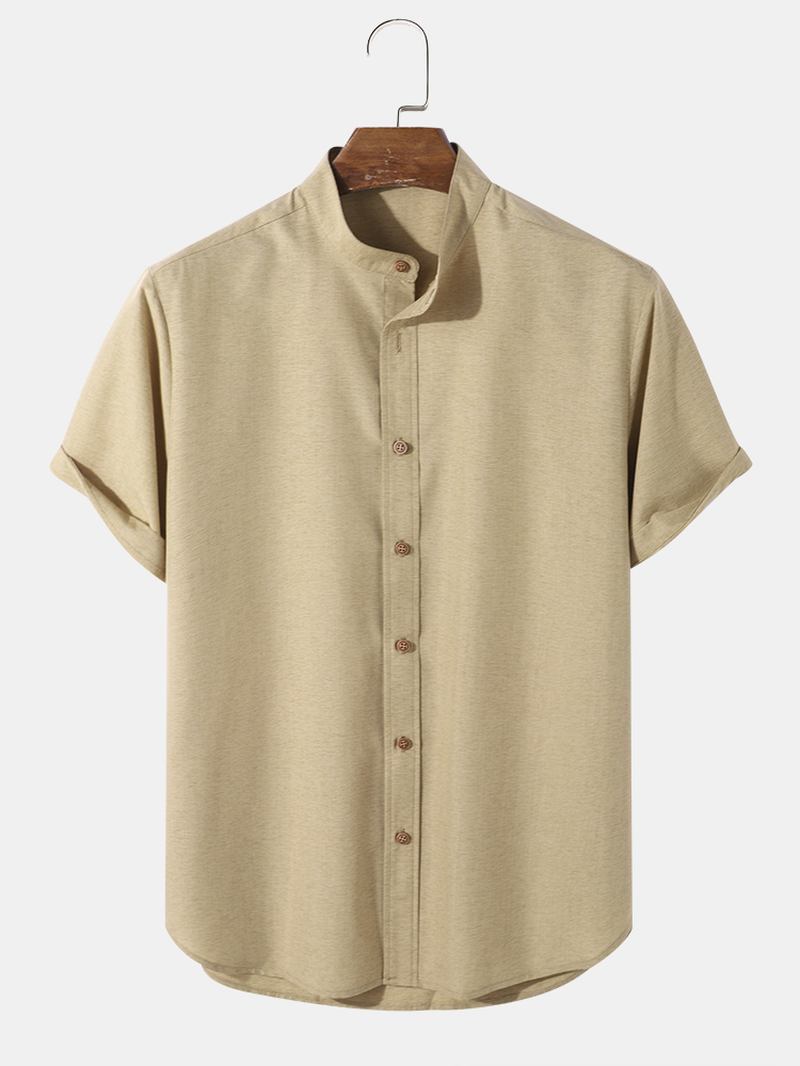 Herr Casual Enfärgade Grandad Collar Button Up Skjortor