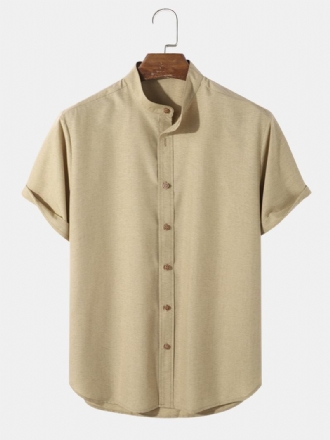 Herr Casual Enfärgade Grandad Collar Button Up Skjortor