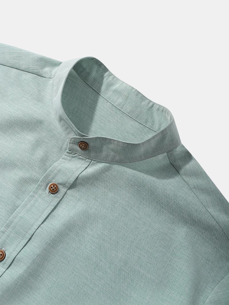 Herr Casual Enfärgade Grandad Collar Button Up Skjortor