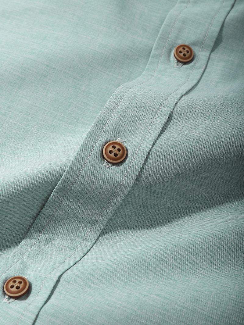 Herr Casual Enfärgade Grandad Collar Button Up Skjortor